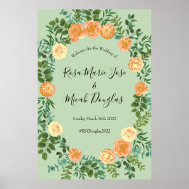Peach Green Wedding Spring Pastel Floral Poster