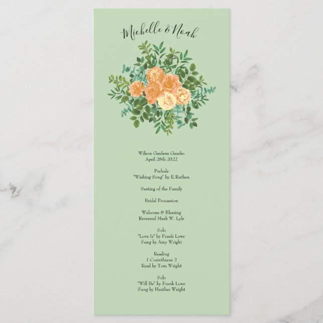 Peach Green Wedding Spring Pastel Menükarte (Vorderseite)