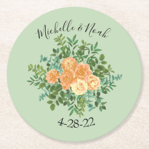 Peach Green Wedding Spring Pastel Runder Pappuntersetzer