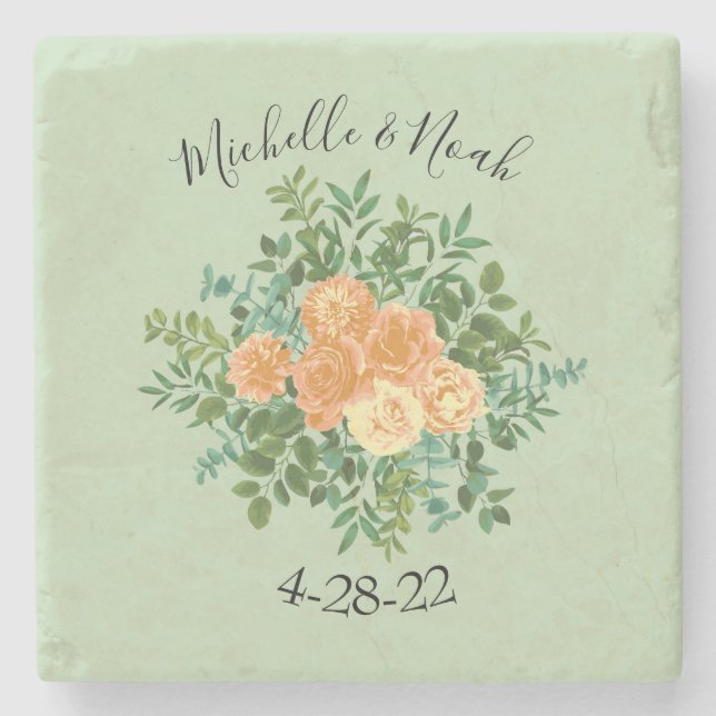 Peach Green Wedding Spring Pastel Steinuntersetzer (Vorderseite)