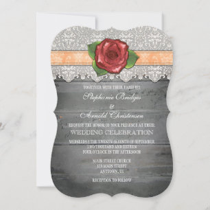 Peach Grey Rustic Wood Rose Wedite Einladung