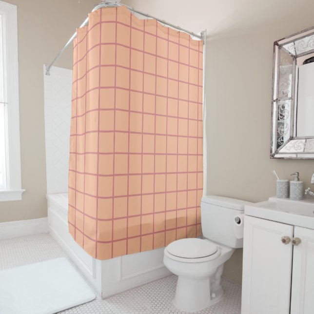 Peach Grid Minimalistisches geometrisches Muster Duschvorhang (Beispiel)