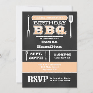 Peach GRILLEN Birthday Chalkboard Einladung