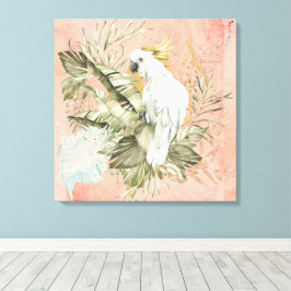 Peach Grunge Boho Floral Bird Leinwanddruck