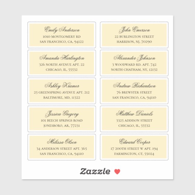 Peach guest names address. étiquettes mariages (Feuille)