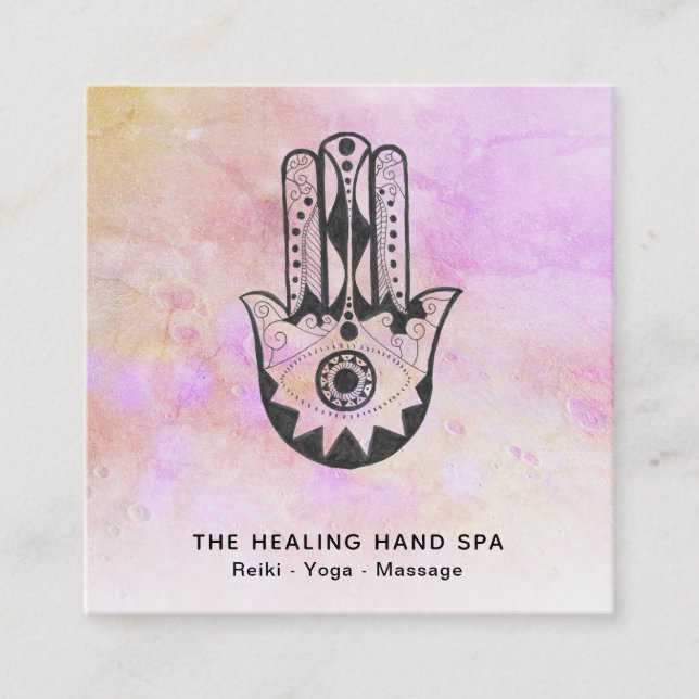 *~* Peach Hamsa Hand Fatima Kraters of Moon Quadratische Visitenkarte (Vorderseite)