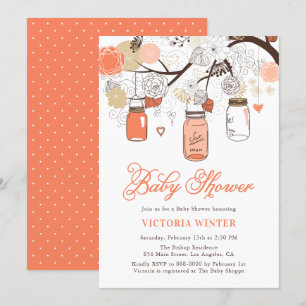 Peach Hanging Mason Jars Baby Shower Einladung