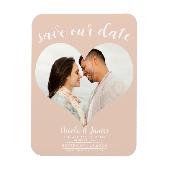 Peach Heart Foto Wedding Save the Date Magnet (Vertikal)