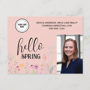 Peach Hello Spring Real Anwesen Marketing Postkarte