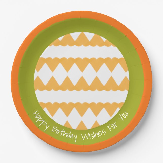Peach herz with Orange and Green Birthday Pappteller (Vorderseite)