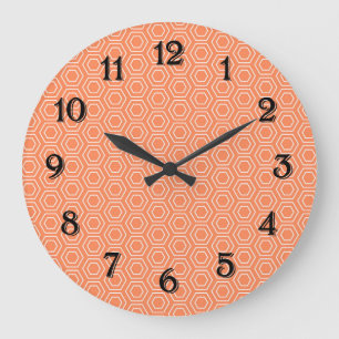 Peach Hexagon Geometric Große Wanduhr