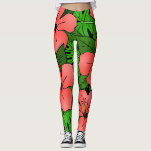 Peach Hibiskus & Monstera Leggings