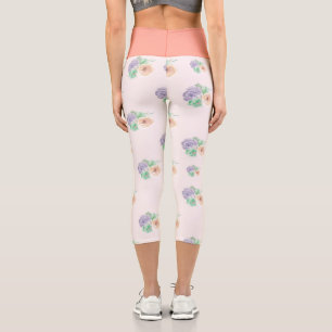 Peach High Wave Floral Yoga Pants Capri Leggings