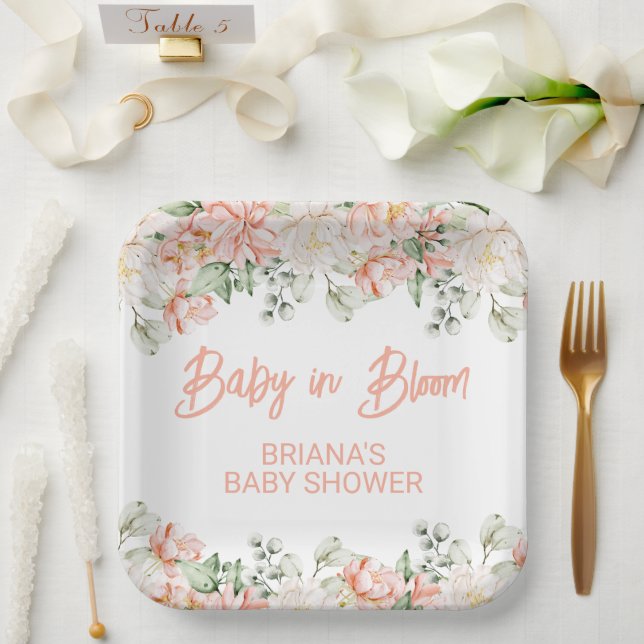 Peach Ivory Beige Neutrale Baby Dusche Pappteller (Hochzeit)