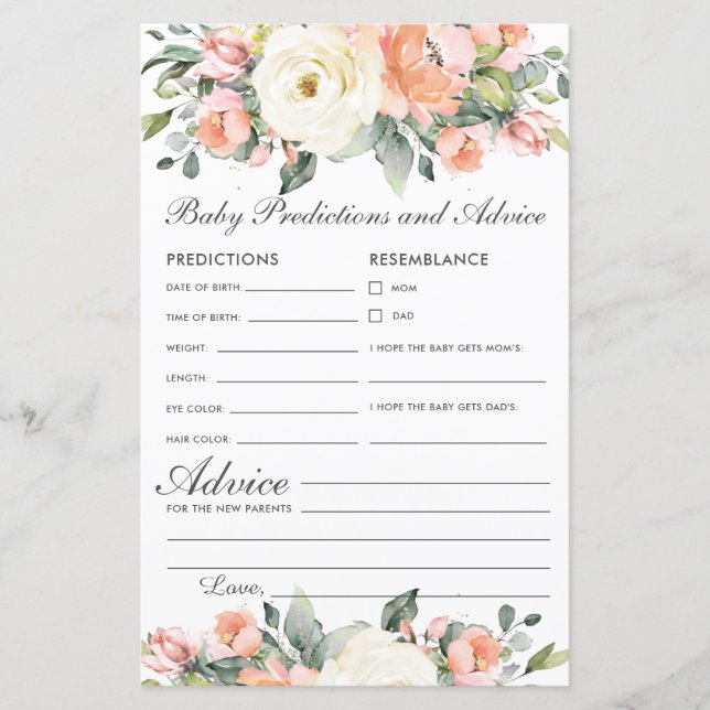 Peach Ivory Floral Baby Vorhersagen und Ratschläge (Vorderseite)