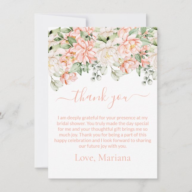 Peach Ivory Floral Brautparty Danke Karte (Vorderseite)