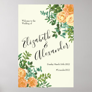 Peach Ivory Hochzeit Vintage Rose Poster