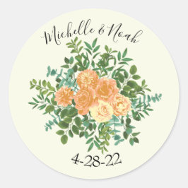 Peach Ivory Hochzeit Vintage Rose Runder Aufkleber