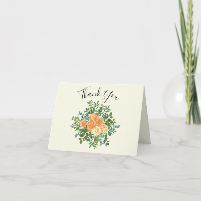 Peach & Ivory Peony & Rose Floral Merci Cartes (Devant)