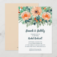 Peach Jade Aquamarin Floral Brautparty lädt ein