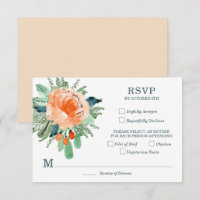 Peach Jade Aquamarin Floral Wedding RSVP Cards