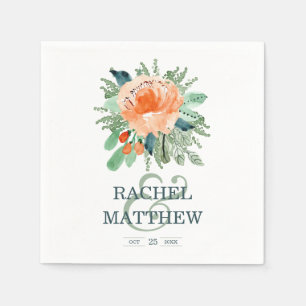 Peach Jade Hochzeit mit Aquamariner Wasserfarbe Serviette
