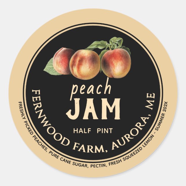 Peach Jam Jar Label Homemade Jelly Preserve Runder Aufkleber (Vorderseite)