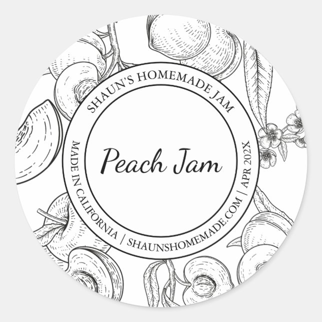Peach Jam Sketch Modernes Label Runder Aufkleber (Vorderseite)