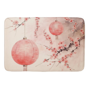 Peach Japanese Lanterns Sakura Blüten Badematte