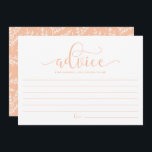 Peach Kalligraphie Adivce für die Braut zu sein Hinweiskarte<br><div class="desc">Peach Calligraphy Advice for the Bride to be Bride Card | Notieren Sie sich Ihren Rat für die zukünftige Braut mit dieser leeren Erinnerungen-Karte. Es zeichnet sich durch eine Kalligraphie mit Laub-Muster aus. Matching-Elemente sind verfügbar.</div>