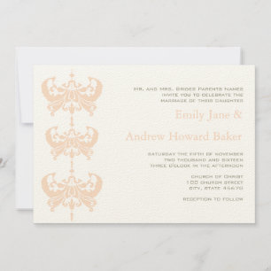 Peach Koral und Pilz Damask Hochzeit Einladung