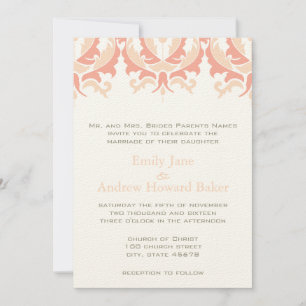 Peach Koral und Pilz Damask Hochzeit Einladung