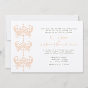 Peach Koral und Pilz Damask Hochzeit Einladung