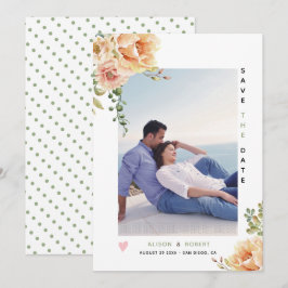 Peach Korallen Aquarell Blume Salbei grünes Foto Save The Date