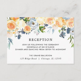 Peach Korallen Blau florale Aquarell Empfang Begleitkarte