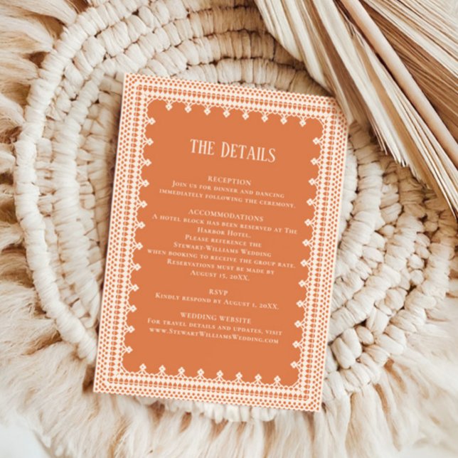 Peach Lace Details Reception Information Wedding  Begleitkarte (Von Creator hochgeladen)