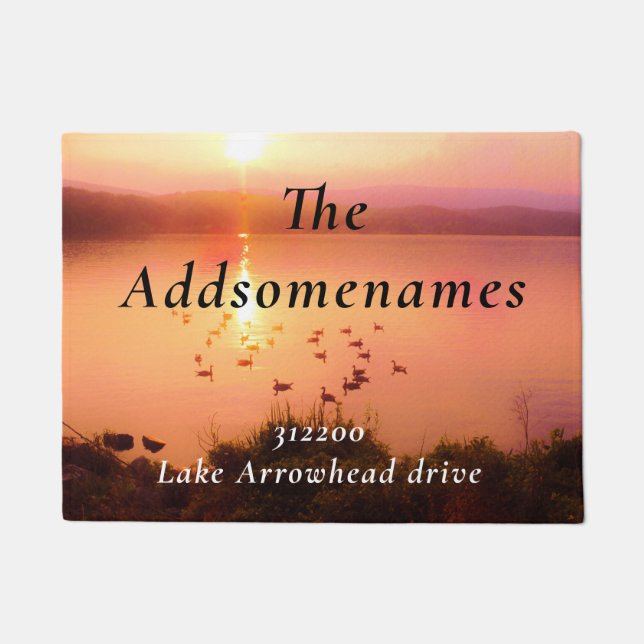 Peach lake sunset Familienname Anschrift Fußmatte (Vorderseite)