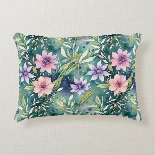 Peach, Lavendel und Aquamarines modernes Blumenmus Dekokissen (Vorderseite)