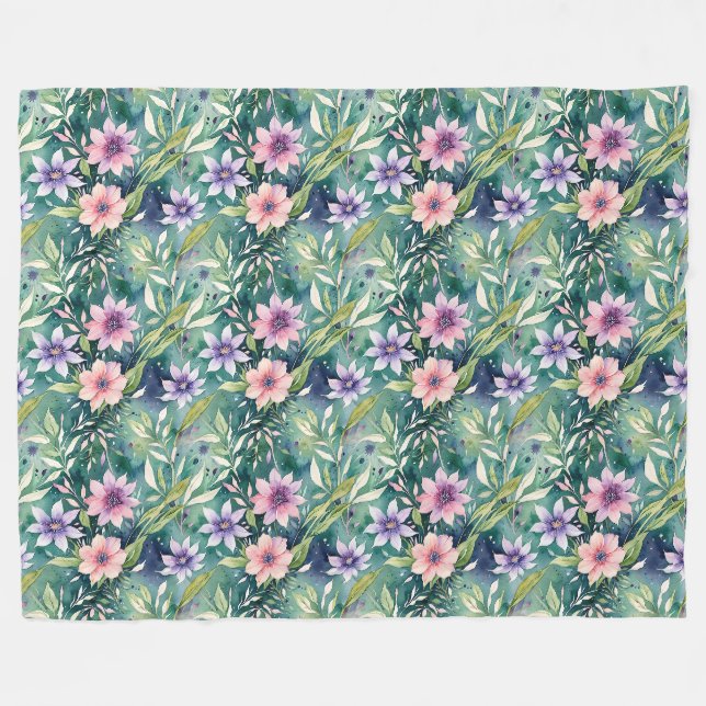 Peach, Lavendel und Aquamarines modernes Blumenmus Fleecedecke (Vorderseite (Horizontal))