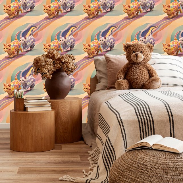 Peach Lavender Cats Spaß Spielend DIY Peel und Sti Tapete (Von Creator hochgeladen)