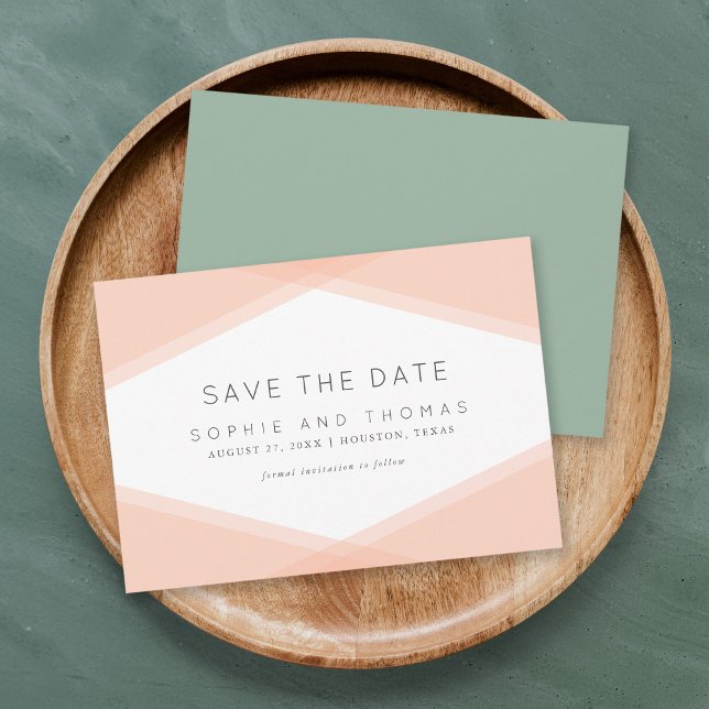 Peach Layered Geometric & Light Sage Save the Date Einladung (Von Creator hochgeladen)