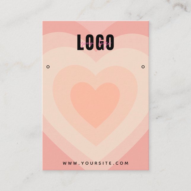 Peach Layered Heart Liebe Ohrringe Juwelendisplay Visitenkarte (Vorderseite)