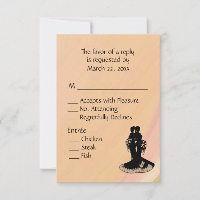 Peach Lesbian Mariage Menu Choix RSVP (Devant)