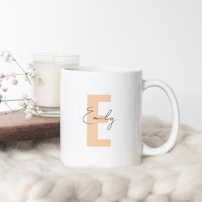 Peach Letter Initial Name Monogram Minimalistisch Kaffeetasse (Von Creator hochgeladen)