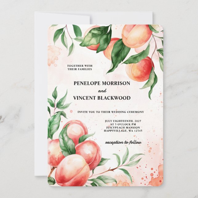 Peach-Liebe-Hochzeit Einladung (Vorderseite)