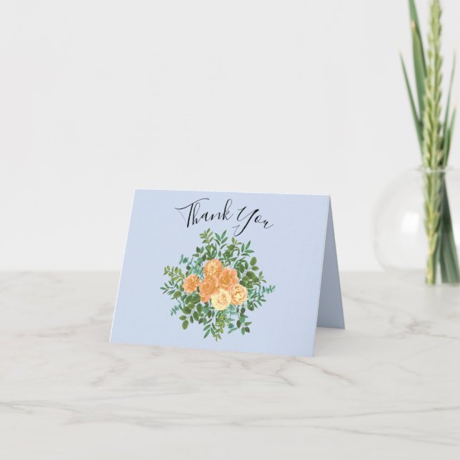 Peach Light Blue Peony & Rose Floral Vielen Dank Dankeskarte (Vorderseite)