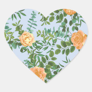 Peach Light Blue Wedding Rose Blues Herz-Aufkleber