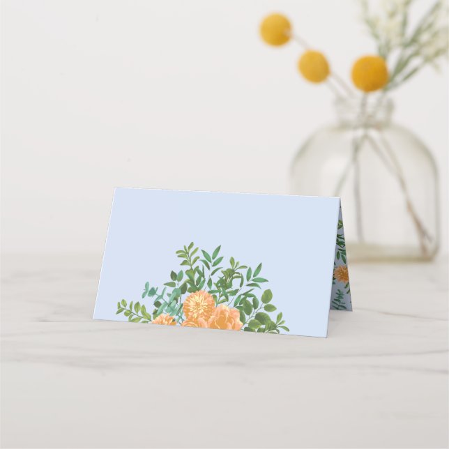 Peach Light Blue Wedding Rose Blues Platzkarte (Vorderseite)