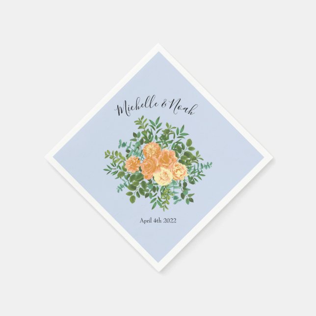 Peach Light Blue Wedding Rose Blues Serviette (Ecke)