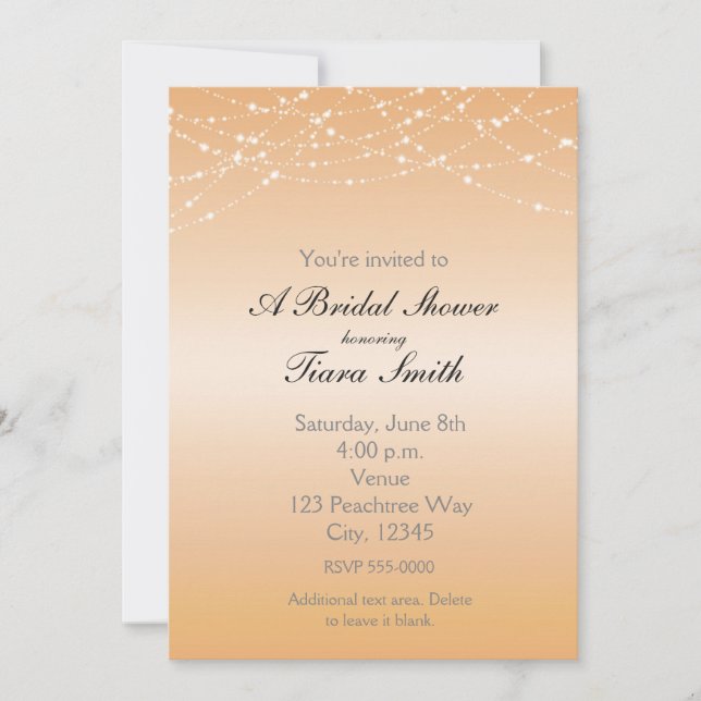Peach Light Glow Bridal Glitzer Elegante Einladung (Vorderseite)